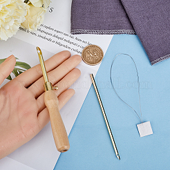 木製ハンドル真鍮パンチ刺繍ニードルペン＆簡単自動糸通し器セット  湯通しアーモンド  106~119.5x3.5~20x3.5~15mm  3個/セット&nbsp;DIY-WH0453-88C