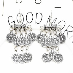 合金コインタッセルダングルイヤリング  アンティークシルバー  95x38mm&nbsp;FS-WG6BAD0-01