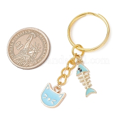 猫の形と魚の骨の合金エナメルキーホルダー4個  鉄のスプリットキーリング付き  ゴールドカラー  ミックスカラー  65.5mm&nbsp;KEYC-JKC01467
