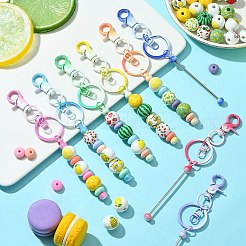 11 個 11 色のグラデーションカラー合金ビーズバーキーホルダー diy 工芸品ジュエリーメイキング用  カニカン付き  ミックスカラー  11cm  ピン：77x8.5mm  1pc /カラー&nbsp;KEYC-CJ0001-10
