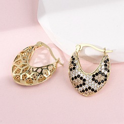 Brass Micro Pave Cubic Zirconia V-Shaped Hoop Earrings&nbsp;EJEW-H165-06G