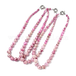 Dyed Natural Fossil Graduated Round Beaded Necklaces&nbsp;NJEW-F368-03P