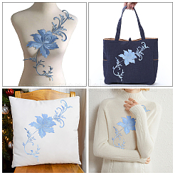牡丹のコンピューター刺繍布アイロン接着/縫い付けパッチ2枚  マスクと衣装のアクセサリー  アップリケ  ライトスカイブルー  390x156x0.7mm&nbsp;DIY-GF0005-32A