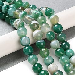 天然石縞瑪瑙/バンデットアゲートビーズ連売り  染め  ラウンド  シーグリーン  10mm  穴：1.2mm  約19個/連  7.60''（19.3センチメートル）&nbsp;G-Z060-A01-C01