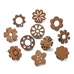 22Pcs 11 Styles Walnut Wood Stud Earring Findings&nbsp;MAK-CJ0001-17