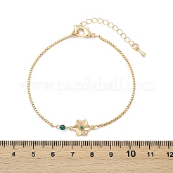 Brass Micro Pave Cubic Zirconia Birthday Flower Link Bracelets&nbsp;BJEW-U031-01G-05