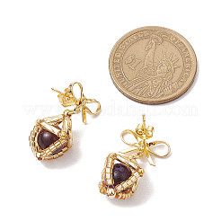 Natural Tiger Eye Bowknot Dangle Stud Earrings&nbsp;EJEW-MZ00348-04