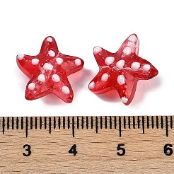 手作りランプワークビーズ連売り  水玉模様の星  レッド  13~14.5x15~15.5x6.5~7mm  穴：1.2mm  約29~30個/連  35.6~37.5cm&nbsp;LAMP-I027-09F