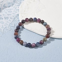 8mm Natural Red Corundum/Ruby & Sapphire Round Beads Stretch Bracelet&nbsp;BJEW-JB07153