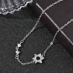 真鍮マイクロペーブクリアキュービックジルコニアリンクブレスレット  女性用アズキチェーンブレスレット  スター  鉛フリー＆カドミウムフリー  プラチナ  6.81インチ（17.3cm）&nbsp;BJEW-E114-01A-P