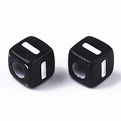 不透明なアクリルビーズ  水平穴  アルファベットスタイル  キューブ  ブラック＆ホワイト  文字.i  5x5x5mm  穴：2mm  約5000個/500g&nbsp;SACR-N002-01I