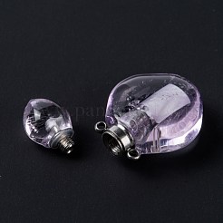 天然アメジスト香水瓶ペンダント  プラチナ真鍮パーツ  菱形  35mm  穴：1.6mm&nbsp;G-D058-13P-01