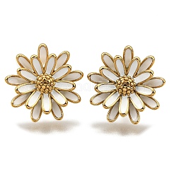 女性用304ステンレススチールフラワースタッドピアス  エナメル  18KGP本金メッキ  24mm&nbsp;EJEW-R023-02G