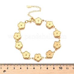 女性用304ステンレススチールリンクブレスレット  花  ゴールドカラー  8-3/4インチ（22.1cm）&nbsp;BJEW-P354-03B-G