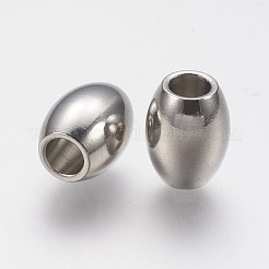 変色しにくい201ステンレススチールヨーロピアンビーズ  大穴ビーズ  バレル  ステンレス鋼色  10x8mm  穴：4mm&nbsp;STAS-F141-09P