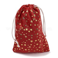 金箔押しクリスマスベルベット収納バッグ  巾着袋  長方形  レッド  スター  18x13x0.01cm&nbsp;ABAG-Q053-01A-03A