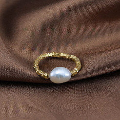 天然バロックパールのスターリングシルバーリング925個  オーバル  14KGP本金メッキ  内径：18mm&nbsp;RJEW-Z030-03G
