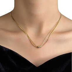 201 Stainless Steel Double Layer Necklace with Round Ball Beaded for Women&nbsp;NJEW-D055-01G