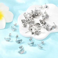変色しない304ステンレススチールの楕円形スタッドピアス金具  カン付き  ステンレス鋼色  11x8.5mm  穴：1.5mm  ピン：0.8mm&nbsp;STAS-R063-39