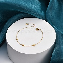 304ステンレススチールアズキチェーンリンクブレスレット  女性のためのジュエリー  クロス  14KGP本金メッキ  6-3/4インチ（17.3cm）&nbsp;BJEW-K265-06P