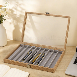 10-Slot Imitation Leather Pen Display Cases with Clear Glass Window Lid&nbsp;ODIS-WH0025-355B