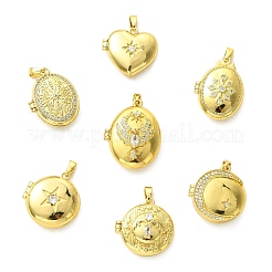 7Pcs 7 Styles Brass Micro Pave Clear Cubic Zirconia Locket Pendants&nbsp;KK-CJ0005-71
