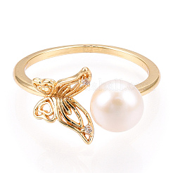Natural Pearl Open Cuff  Ring Micro Pave Clear Cubic Zirconia&nbsp;PEAR-N022-C06