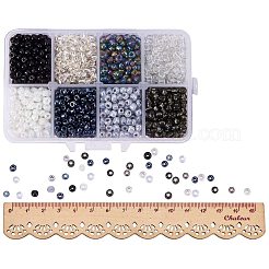 混合スタイル6/0ラウンドガラスシードビーズ  グレー  4mm  穴：1.5mm  約1840個/箱&nbsp;SEED-PH0006-4mm-01
