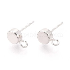 真鍮製スタッドピアスパーツ  垂直ループ付き  フラットラウンド  925銀メッキ  11.5x8mm  穴：2mm  ピン：12x0.8mm&nbsp;KK-WH0065-09D-S