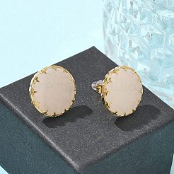 304 Stainless Steel Rose Quartz Flat Round Stud Earrings for Women&nbsp;EJEW-R010-01G-02