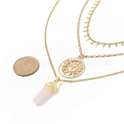 3Pcs 3 Style Natural Rose Quartz Bullet & Alloy Sun Pendant Necklaces Set with Brass Curb Chains for Women&nbsp;NJEW-JN04170