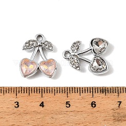 合金ラインストーンペンダント  さくらんぼのチャーム  ガラスと  UVメッキ  ミックスカラー  プラチナ  18.5x15x4mm  穴：1.8mm&nbsp;FIND-K032-34P