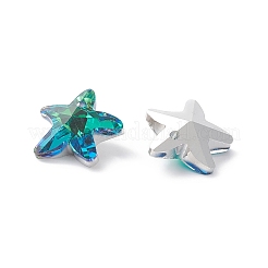 電気メッキガラスチャーム  ヒトデ  多面カット  バックメッキ  ミディアムアクアマリン  14x15x7mm  穴：1.4mm&nbsp;X-GLAA-H101-B-04