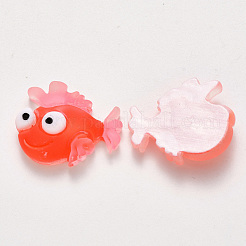 半透明のつや消し樹脂カボション  魚  レッドオレンジ  24x18.5x7mm&nbsp;CRES-N022-14