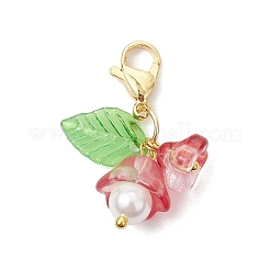 5Pcs 5 Colors Flower Acrylic & Gkass Pendant Decorations&nbsp;HJEW-JM02854
