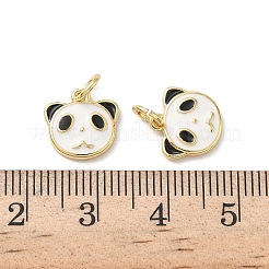 真鍮製エナメルペンダント  パンダチャーム  ラックめっき  カドミウムフリー＆鉛フリー  長持ちメッキ  18KGP本金メッキ  丸カン付き  ホワイト  10.5x11x2mm  穴：3.5mm&nbsp;KK-B155-07G