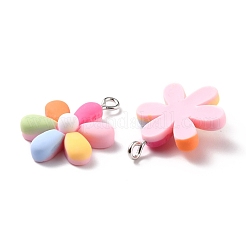 樹脂チャーム  プラチナアイアンペグベイル付き  花  カラフル  28x19x6.5mm  穴：2mm&nbsp;RESI-C002-26