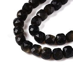 天然石ゴールデンシーンオブシディアンビーズ連売り  多面カット  キューブ  4~5x4~5x4~5mm  穴：0.8mm  約92~105個/連  14.96~15.35インチ（38~39cm）&nbsp;G-N342-110