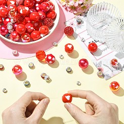 DIYジュエリー作成キット  アクリル＆樹脂＆プラスチックビーズ50個を含む  ポリマー粘土ラインストーンビーズ50個  50個真鍮ラインストーンスペーサービーズ  混合図形  レッド  20mm  穴：2.5mm&nbsp;DIY-CJ0003-37