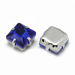 縫い付けラインストーン  マルチ連リンク  ガラスラインストーン  真鍮製爪付き台座付き  衣料品アクセサリー  多面カット  正方形  プラチナ  藤紫色  8x8x5.5mm  穴：0.8~1mm&nbsp;RGLA-T037-8x8mm-11