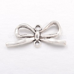 チベットスタイルのリンクコネクター  カドミウムフリー＆鉛フリー  蝶結び  アンティークシルバー  34x14x4mm  穴：2mm&nbsp;TIBEB-A16729-AS-LF