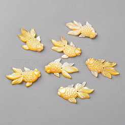 左と右の天然イエローシェルビーズ  金魚  ゴールド  14x23.5x2.5mm  穴：1mm&nbsp;SSHEL-Q311-001