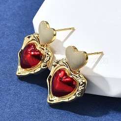 Heart Brass Enamel Stud Earrings&nbsp;EJEW-Z086-17G-02