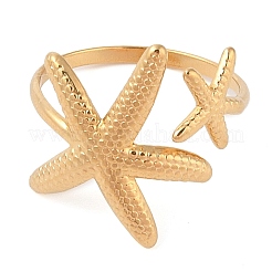 Ion Plating(IP) 304 Stainless Steel Starfish Open Cuff Rings for Women&nbsp;RJEW-Z057-09G