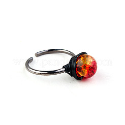 Iron Wire Wrapped Natural Jade Round Beaded Cuff Rings&nbsp;WGDBE9A-03