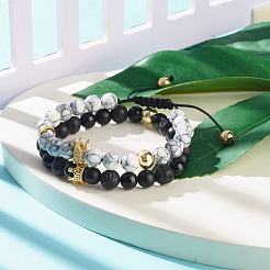 2Pcs 2 Style Cubic Zirconia Braided Bead Bracelet&nbsp;BJEW-JB08050-02