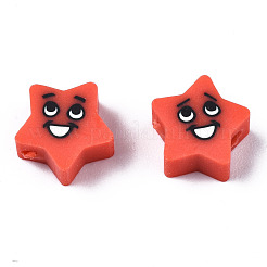手作り樹脂粘土ビーズ  ジュエリー工芸用品のDIY用  スター  ミックスカラー  8.5~9x9~9.5x4.5mm  穴：1.6mm&nbsp;CLAY-N008-028
