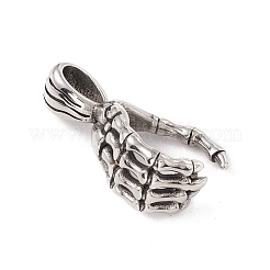 304ステンレスペンダント  スケルトンの手  アンティークシルバー  31.5x11x17.5mm  穴：8x4mm&nbsp;STAS-E158-33AS