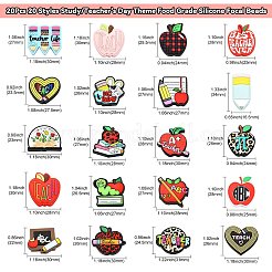 20Pcs 20 Styles Study/Teacher's Day Theme Food Grade Silicone Focal Beads&nbsp;SIL-CJ0001-41