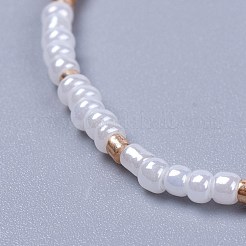 調整可能なナイロン糸編組ビーズブレスレット  ガラスシードビーズとガラスラッパビーズ  ホワイト  2インチ（5.2cm）&nbsp;BJEW-JB04374-01